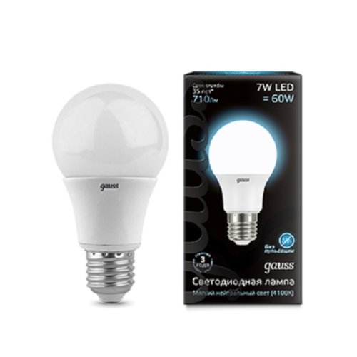 Лампа светодиодная Gauss Premium А60 Груша E27 220В 7Вт 540Лм 4100К 60х110мм фото Лампа светодиодная Gauss Premium А60 Груша E27 220В 7Вт 540Лм 4100К 60х110мм картинка